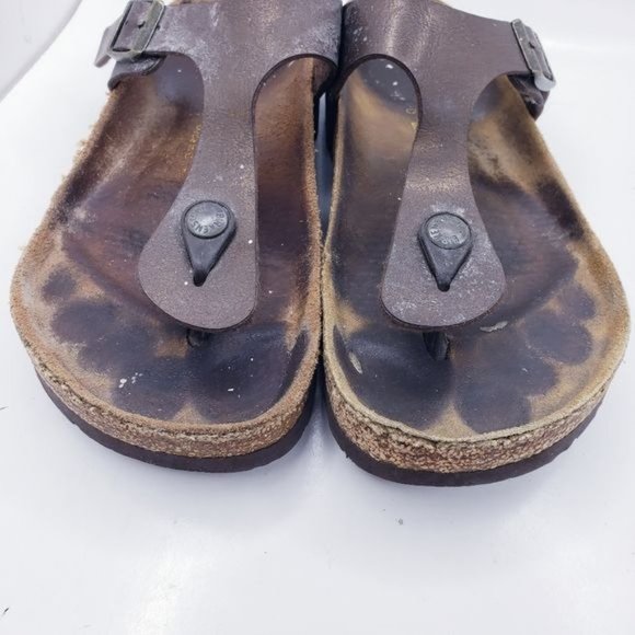 Birkenstock Gizeh Brown Slip On Leather Thong Sandals Women's Size 6 - Picture 6 of 12